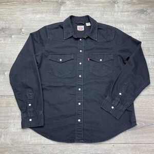 Levi's Shirt Mens Medium Black Denim Long Sleeve Western Snap Pockets Casual